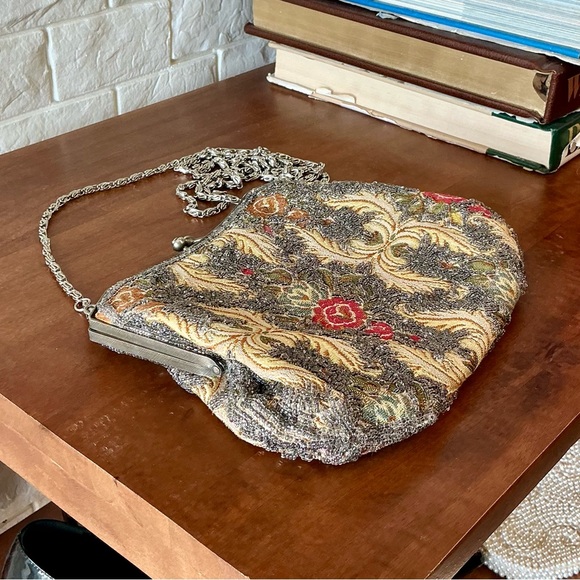 Vintage 1930s 40s French Tapestry Petit Point Victorian Floral Purse Snap Close - Picture 15 of 17